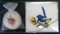 Embroidered Blue Wren Face Cloth & Soap - Click for more info